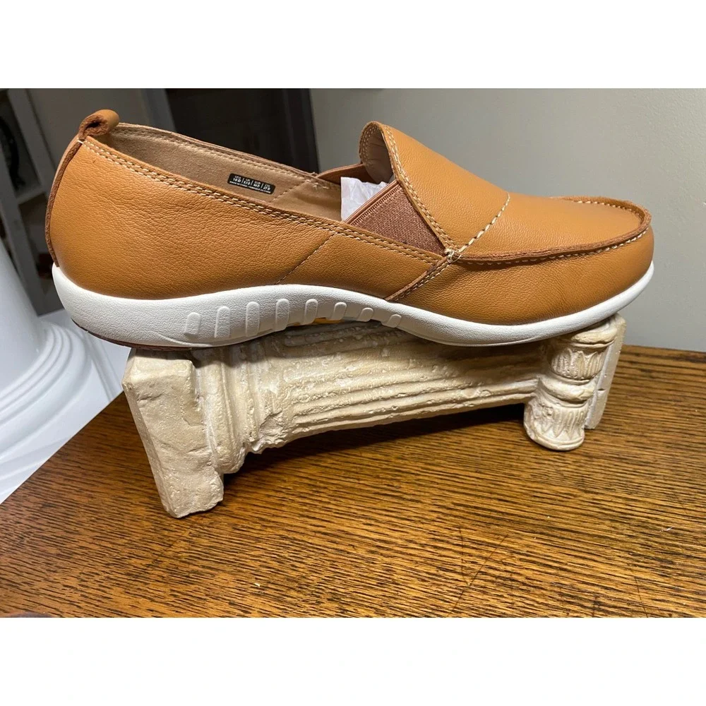 Spenco Mens Siesta Leather Slip On Loafers Tan Brown Orthotic Shoes Size 10 D **